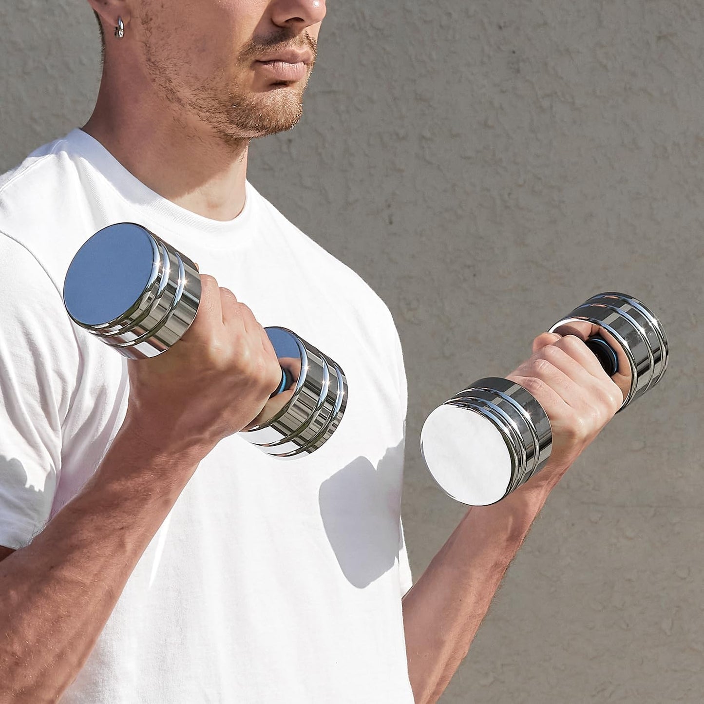 Den2Gym Adjustable - Compact Home Weight Set, Steel, Chrome Dumbbell with Foam Handles 5Lb 10Lb 15Lb 20Lb 30Lb 50Lb Home Gym Workout (Choice of Size)