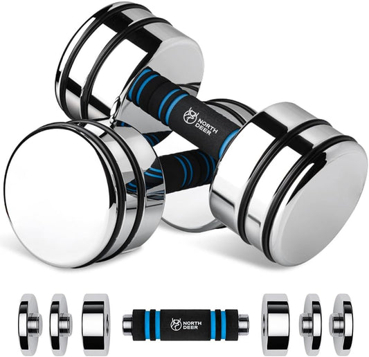 Den2Gym Adjustable - Compact Home Weight Set, Steel, Chrome Dumbbell with Foam Handles 5Lb 10Lb 15Lb 20Lb 30Lb 50Lb Home Gym Workout (Choice of Size)